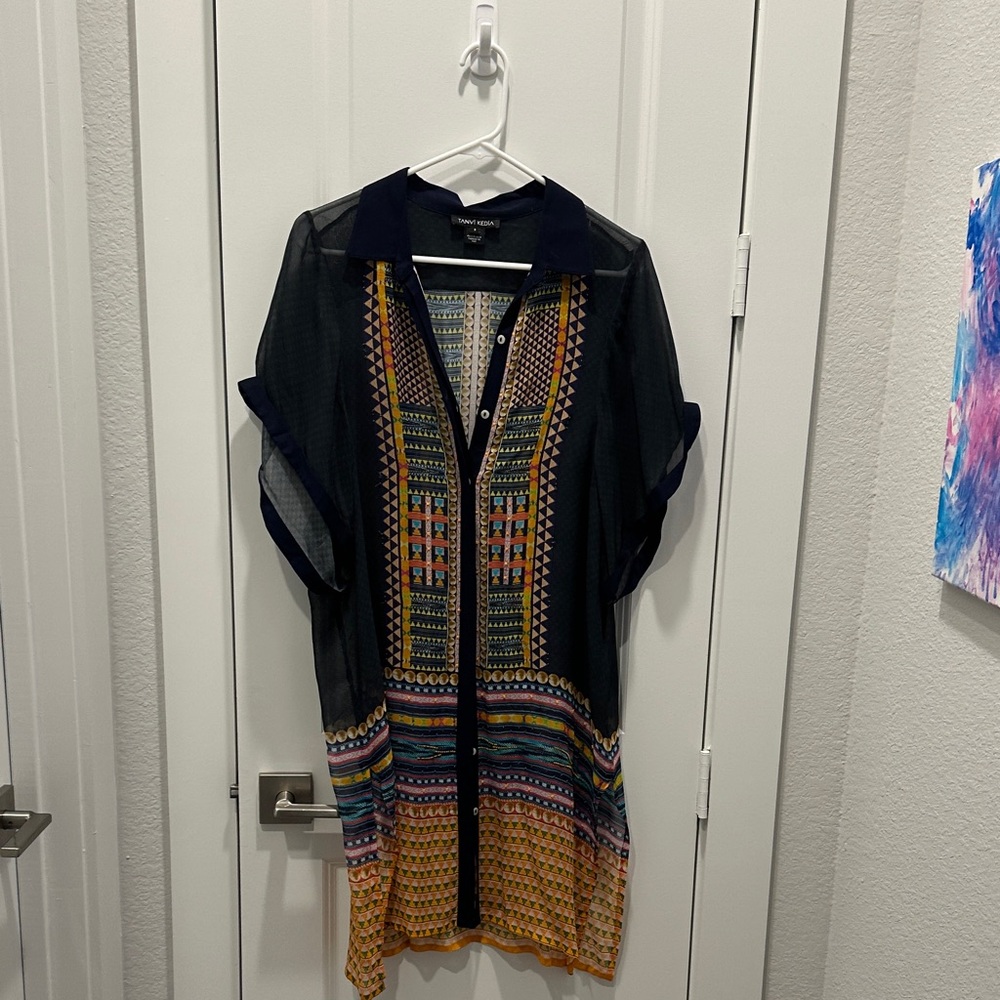 Anthropologie Tanvi Kecia Elegant Black and Multicolor Tunic Top